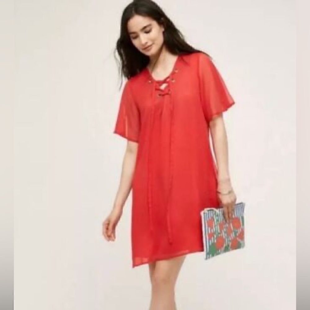 Anthropologie 11.1 Tylho Chiffon Lace Up Dress NWT